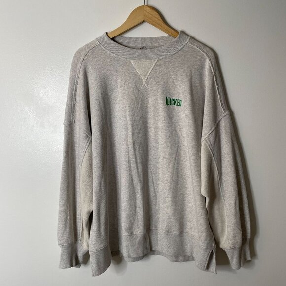 NEW Aerie Wicked Graphic Sweatshirt Gray Green Logo Medium Cotton Oversized - Picture 2 of 7